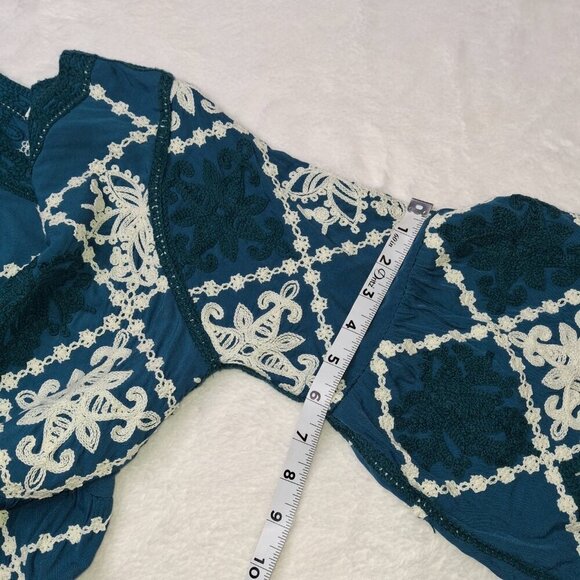 Anthropologie Kindred Babydoll Blouse Sz S Crochet Embroidered Boho Artsy Hippie - Picture 13 of 15